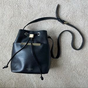 Ted Baker Black Leather Gold details Crossbody bucket  Bag